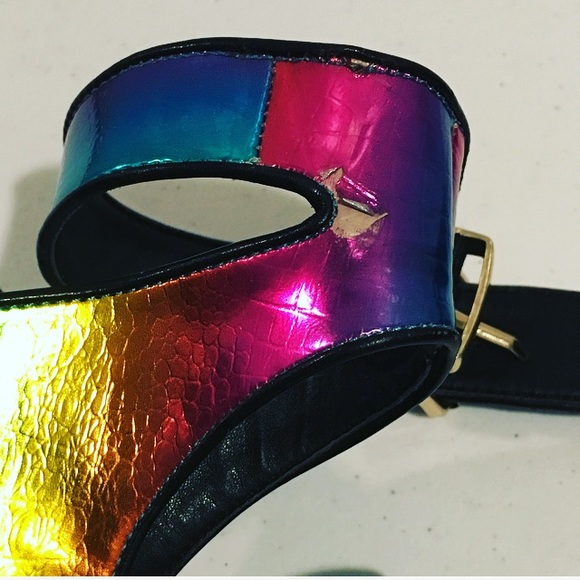 Privileged Neon Rainbow Metallic  Lace -Up Heels 6 - Picture 8 of 8